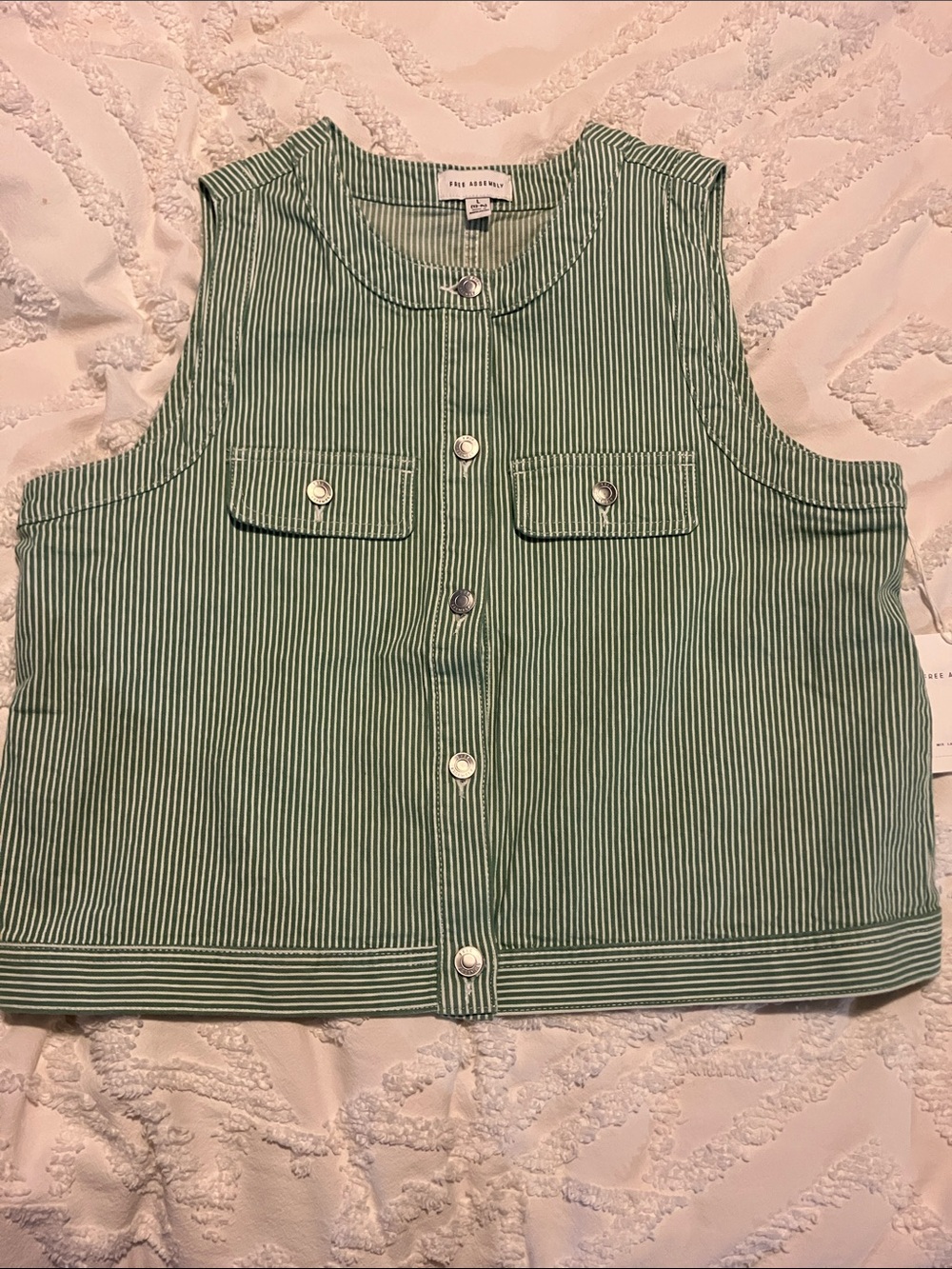 Rails Green Stripe Sleeveless Button-Front Crop Top